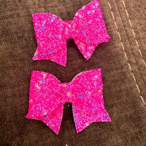 Ultra Glitter Pigtail Bows on Alligator Clip- Hot Pink